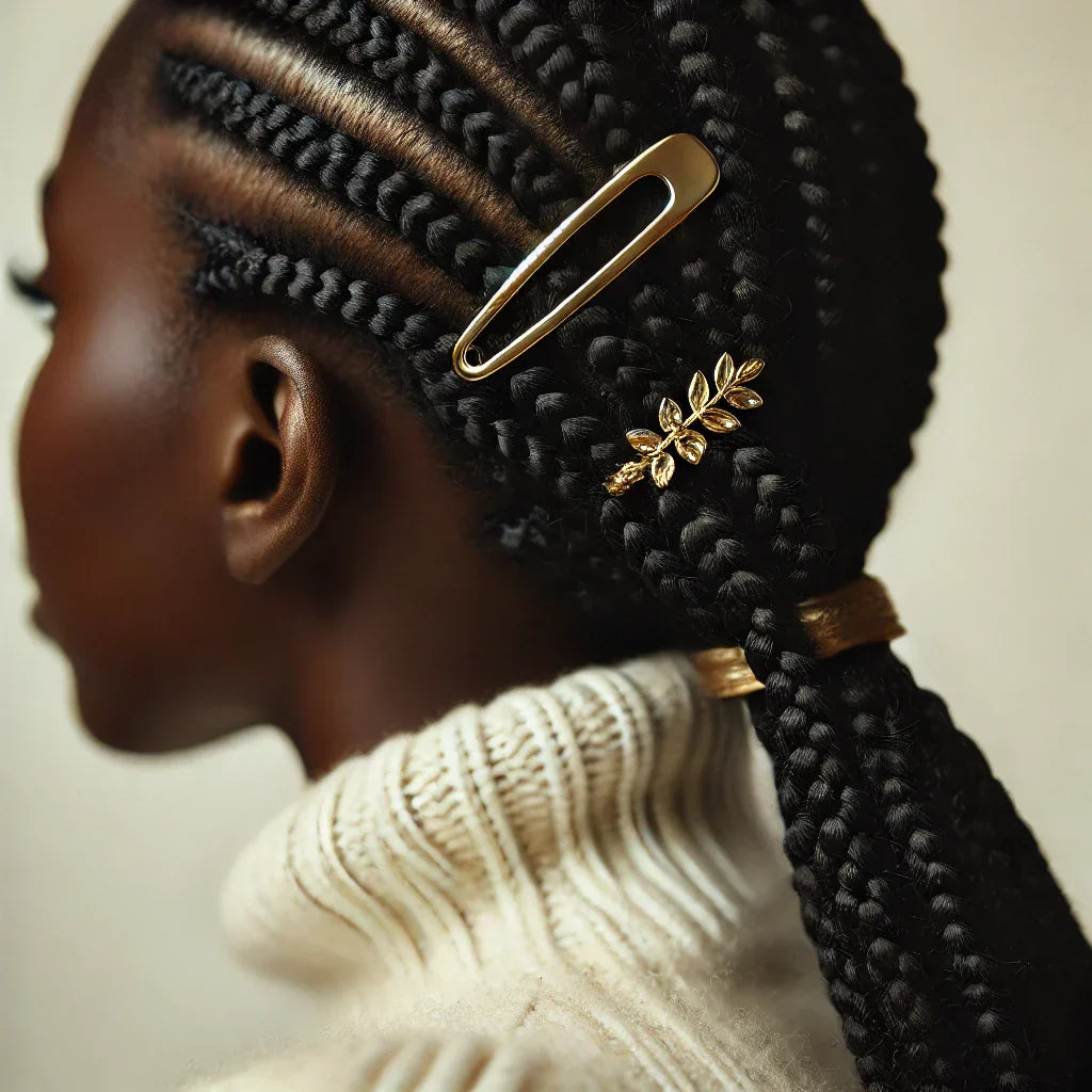 Close-up of intricate braided hairstyle with gold accessories, showcasing healthy hair, highlighting Cumin Seeds Benefits Hair naturally.