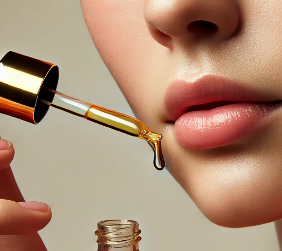 Close-up of a person applying black seed oil to their face using a dropper, highlighting healthy skin and natural skincare benefits.